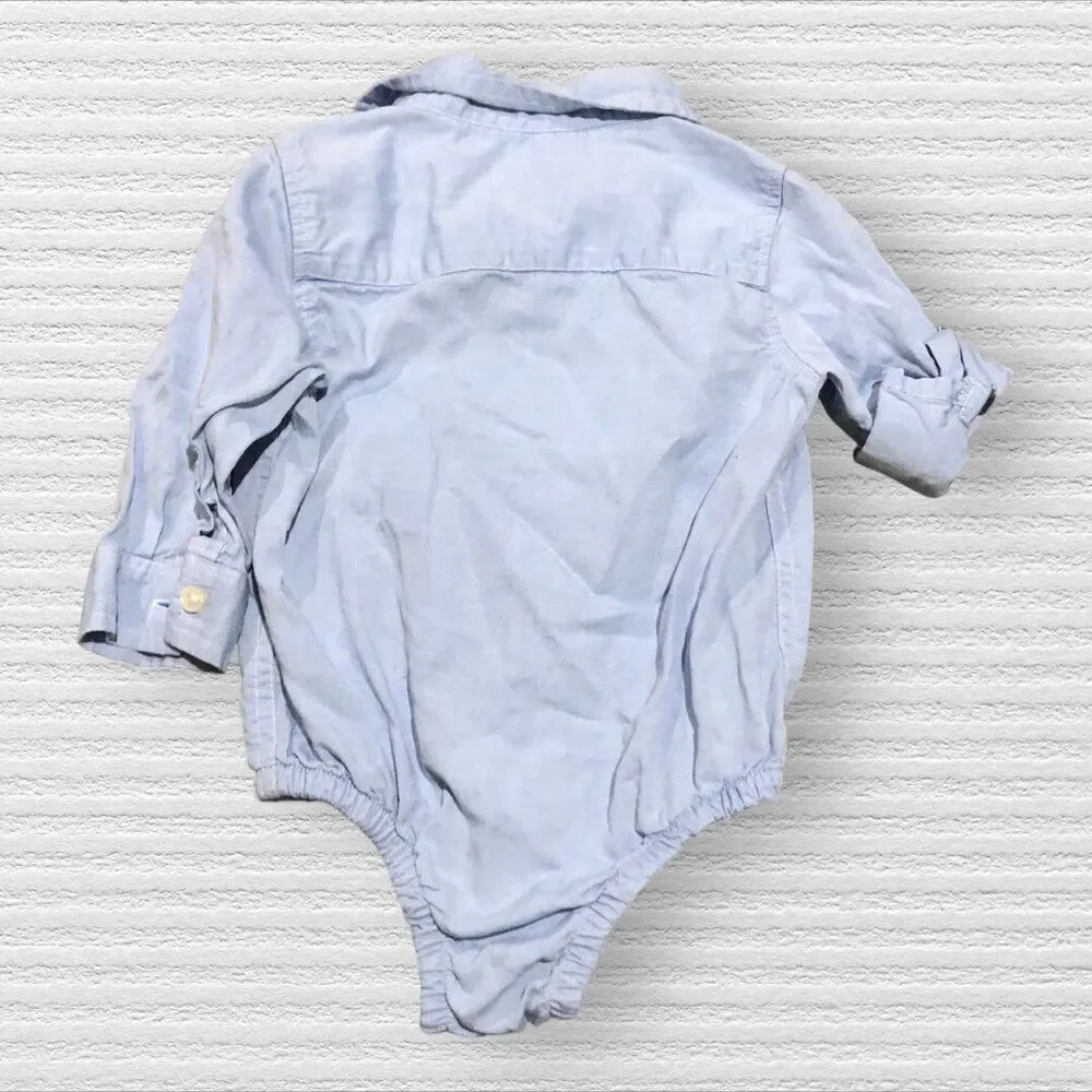 Baby Gap 6/12m Bear Logo Button Up Polo Bodysuit Blue
